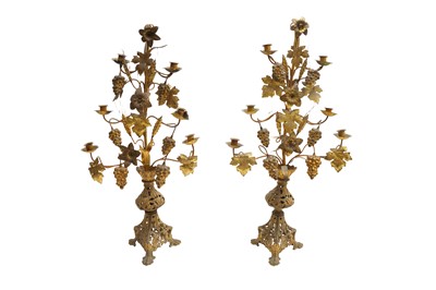 Lot 433 - A PAIR OF 19TH CENTURY STYLE GILT METAL CANDELABRA