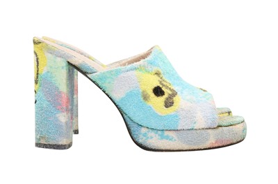 Lot 166 - Chanel Blue Graffiti Print Block Heeled Mule - Size 38