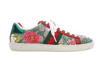 Lot 55 - Gucci Beige Ace Supreme Floral Web Trainer - Size 36.5