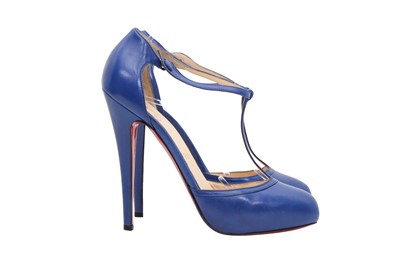 Lot 156 - Christian Louboutin Electric Blue Catwomen T-Bar Heeled Pump - Size 38.5