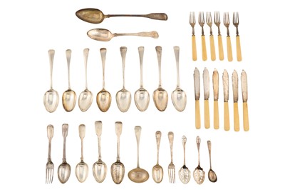 Lot 147 - A mixed group of George III and later sterling silver flatware