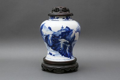 Lot 11 - A CHINESE BLUE AND WHITE 'LANDSCAPE' VASE