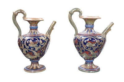 Lot 214 - ALBERTO RUBBOLI, A PAIR OF RENAISSANCE REVIVAL MAIOLICA EWERS