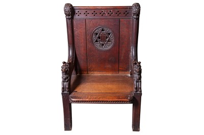 Lot 366 - A 19TH CENTURY OAK SYNAGOGUE CHAIR