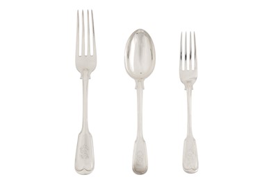 Lot 243 - A Victorian sterling silver part-table service of flatware / canteen, London 1856/72/74 by George Adams of Chawner and Co