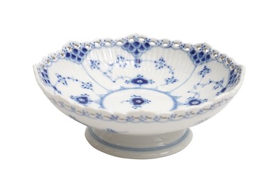 Lot 176 - A ROYAL COPENHAGEN BLUE AND WHITE FULL LACE PORCELAIN COMPORT