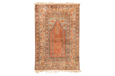 Lot 490 - A FINE SILK TURKISH PRAYER RUG