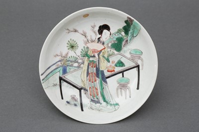 Lot 20 - A CHINESE FAMILLE-VERTE 'LADY WITH MOON' DISH
