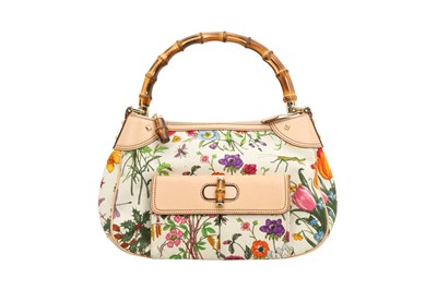 Lot 35 - Gucci Beige Flora Print Bamboo Tote