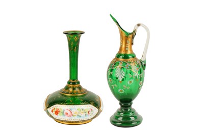 Lot 84 - HAND PAINTED GREEN BOHEMIAN GLASS WARE