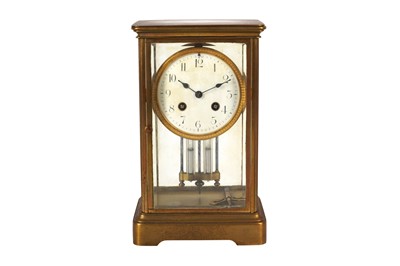 Lot 382 - A LATE 19TH CENTURY FRENCH BRASS-CASED MAPLE & CO MANTLE CLOCK