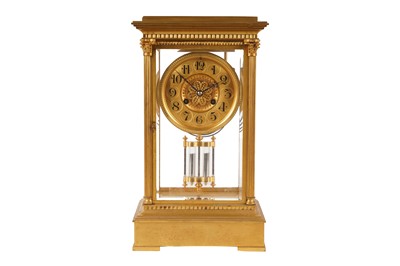 Lot 383 - A LATE 19TH CENTURY FRENCH GILT-BRASS FOUR-GLASS MANTEL CLOCK