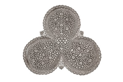 Lot 111 - A late 19th / early 20th century Anglo – Indian unmarked silver tray, Kashmir circa 1900