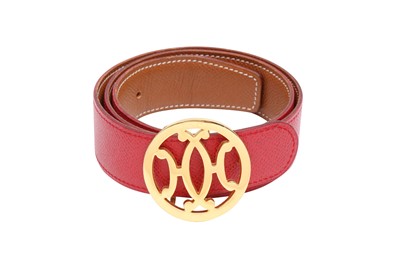 Lot 12 - Hermes Red Epsom Double H Circle Belt - Size 70