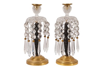 Lot 430 - A PAIR OF REGENCY GILT AND PATINATED BRONZE LUSTRE CANDLESTICKS, EARLY 19TH CENTURY