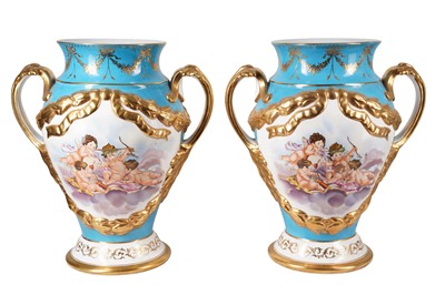 Lot 201 - A PAIR OF LARGE SEVRES STYLE VASES