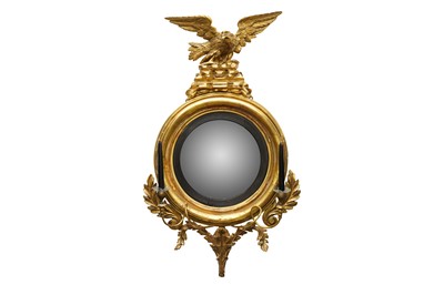 Lot 368 - A REGENCY PERIOD CONVEX GILTWOOD CIRCULAR WALL MIRROR