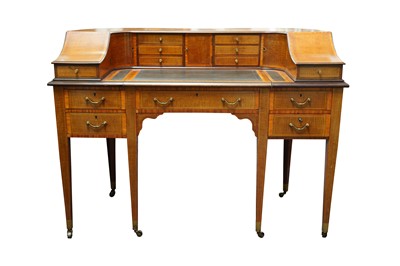Lot 416 - AN EDWARDIAN INLAID MAHOGANY & SATINWOOD CARLTON HOUSE DESK