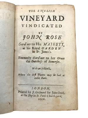Lot 127 - Probable correction in the author’s hand [Evelyn] & Rose, The English Vineyard Vindicated…, 1st ed., 1666