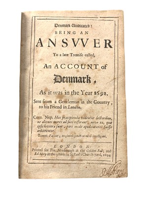 Lot 117 - [Crull (Jodocus)] Denmark vindicated, 1694