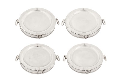 Lot 410 - A set of four George III sterling silver plate warmers, London 1763 by John Parker and Edward Wakelin (active 1759-1777)