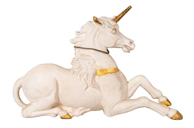 Lot 376 - A CAST IRON AND PAINTED HERALDIC UNICORN, 19TH CENTURY