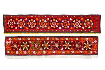 Lot 143 - TWO SUZANI FURNISHING HANGINGS