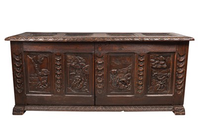 Lot 426 - AN OAK COFFER CONVERTED INTO A CUPBOARD
