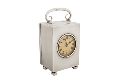 Lot 140 - A George V sterling silver cased timepiece or clock, London 1919 by Goldsmiths and Silversmiths