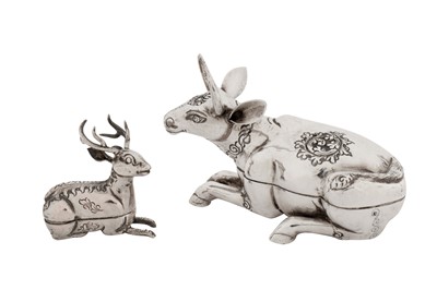 Lot 166 - Two mid-20th century Cambodian silver animal boxes, circa 1960