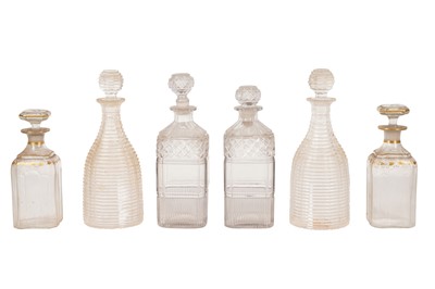 Lot 275 - THREE PAIRS OF GEORGIAN GLASS DECANTERS