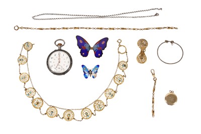Lot 42 - A SILVER POCKET WATCH AND A GROUP OF COSTUME JEWELLERY
