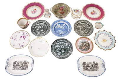 Lot 228 - A COLLECTION OF CHINA, INCLUDING A PRATT WARE CUP & SAUCER, A DERBY PLATE AND OTHERS
