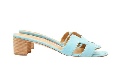 Lot 179 - Hermes Sky Blue Oasis Heeled Sandal - Size 40.5
