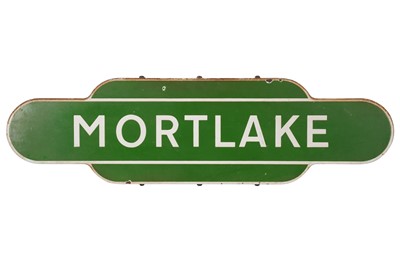 Lot 467 - A BRITISH RAILWAYS SOUTHERN REGION ENAMEL RAILWAY TOTEM SIGN FOR MORTLAKE, MID 20TH CENTURY