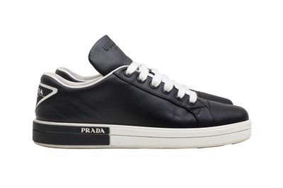 Lot 246 - Prada Black Triangle Logo Low Sneaker - Size 37.5