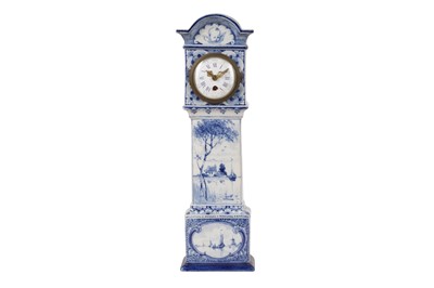 Lot 207 - A LATE 19TH CENTURY DUTCH BLUE & WHITE  DELFT MINIATURE LONGCASE CLOCK CIRCA 1880