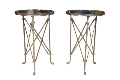 Lot 332 - GLOBAL VIEWS; A PAIR OF CONTEMPORARY 'DIRECTOIRE' SILVER PLATED OCCASIONAL TABLES