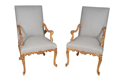 Lot 325 - A PAIR OF CONTEMPORARY FRENCH PROVINCIAL LOUIS XV STYLE FAUTEUIL ARMCHAIRS