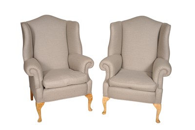Lot 326 - A PAIR OF CONTEMPORARY WING BACK ARMCHAIRS
