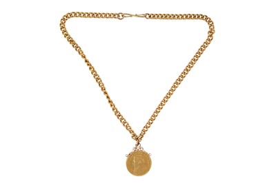 Lot 61 - A CABLE CHAIN WITH A POND COIN PENDANT