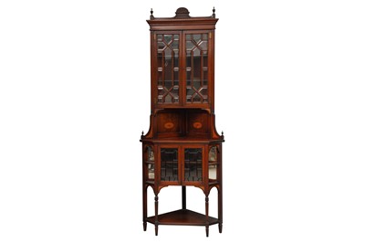 Lot 414 - A SHERATON REVIVAL WALNUT AND MARQUETRY INLAID CORNER CABINET, LATE 19TH CENTURY