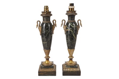 Lot 431 - A PAIR OF GILT BRONZE AND GREEN MARBLE LAMPS