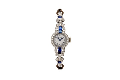 Lot 494 - J.W.BENSON GEM-SET COCKTAIL WATCH - PLATINUM AND GOLD