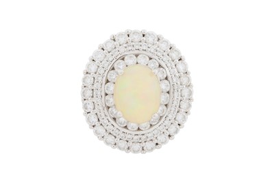 Lot 107 - AN OPAL AND DIAMOND CLUSTER RING