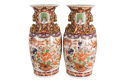 Lot 127 - A PAIR OF VERY LARGE JAPANESE IMARI FLOOR VASES