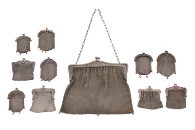 Lot 234 - A collection of nine French silver mesh small purses