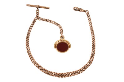 Lot 21 - AN ALBERT CHAIN WITH AN 18CT BLOODSTONE SWIVEL FOB SEAL