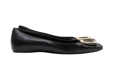 Lot 382 - λ Roger Vivier Black Trompette Python Metal Buckle Ballerina Flat - Size 37