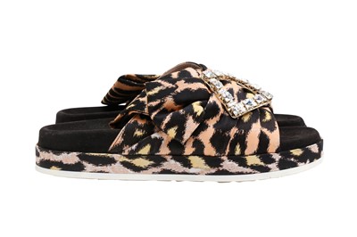 Lot 397 - Roger Vivier Peach Leopard Print Buckle Flatform Sandal - Size 37
